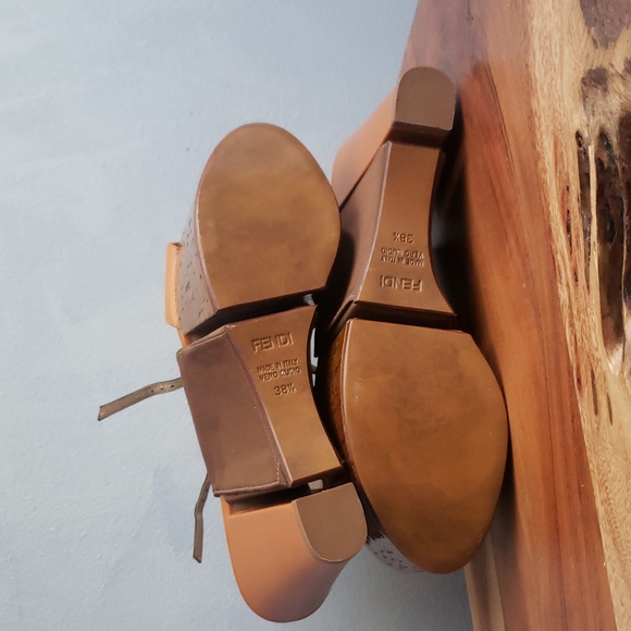 FENDI LEATHER, FABRIC CORK, PLATFORM SHOES US 8.5, 9 - Picture 12 of 16